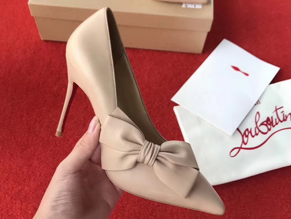 Christian Louboutin Madame Menodo 100 Point Toe Pump in Nude Calfskin For Sale