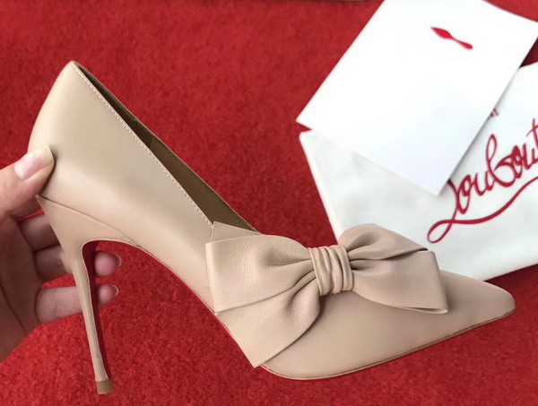 Christian Louboutin Madame Menodo 100 Point Toe Pump in Nude Calfskin For Sale