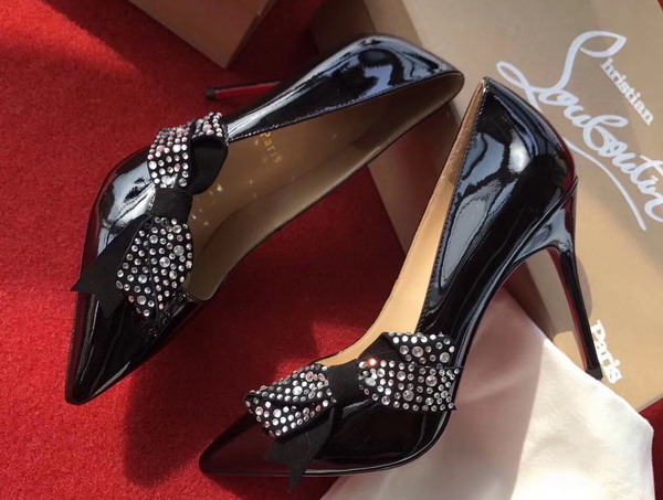 Christian Louboutin Madame Menule 100 in Black Patent Leather Strass For Sale