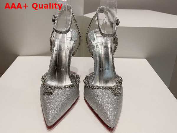 Christian Louboutin Marykate Queen 100mm Pump Glittered Calf Leather and PVC Silver Replica