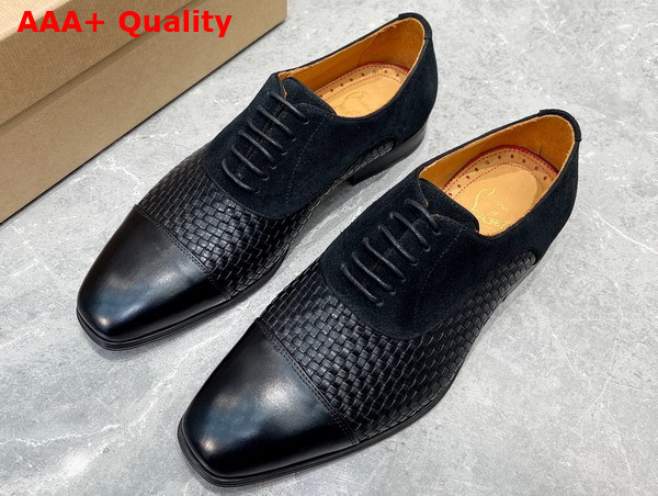 Christian Louboutin Men Derbies in Black Woven Leather Replica