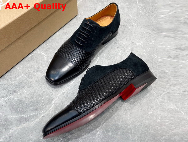 Christian Louboutin Men Derbies in Black Woven Leather Replica