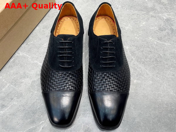 Christian Louboutin Men Derbies in Black Woven Leather Replica