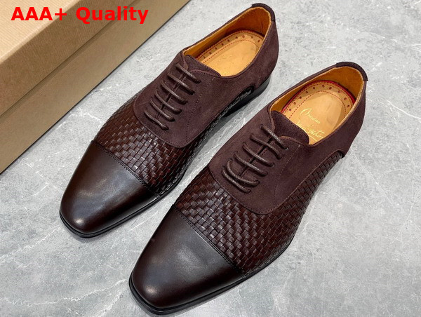 Christian Louboutin Men Derbies in Dark Brown Woven Leather Replica