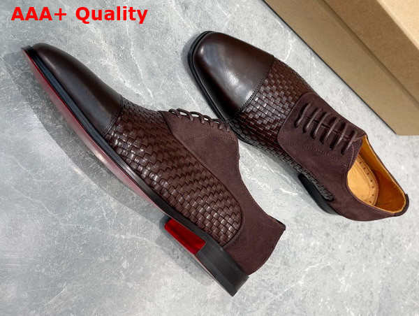 Christian Louboutin Men Derbies in Dark Brown Woven Leather Replica