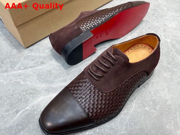 Christian Louboutin Men Derbies in Dark Brown Woven Leather Replica