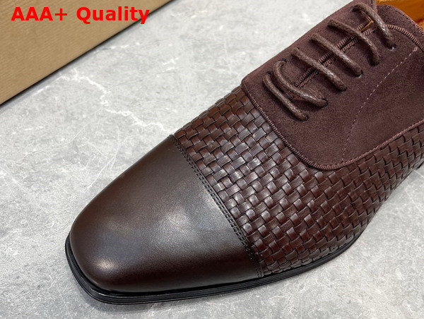 Christian Louboutin Men Derbies in Dark Brown Woven Leather Replica