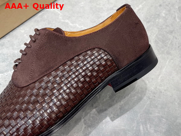 Christian Louboutin Men Derbies in Dark Brown Woven Leather Replica