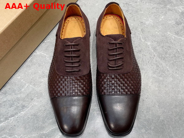 Christian Louboutin Men Derbies in Dark Brown Woven Leather Replica