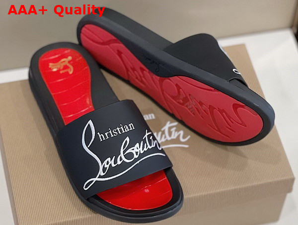 Christian Louboutin Mens Rubber Slide in Black with White Print Replica