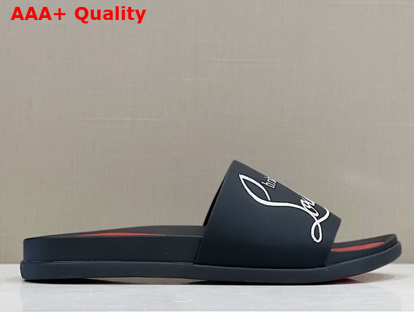 Christian Louboutin Mens Rubber Slide in Black with White Print Replica