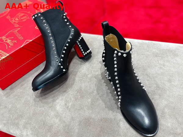 Christian Louboutin Out Line Spikes High Ankle Boot in Black Calf Leather Replica