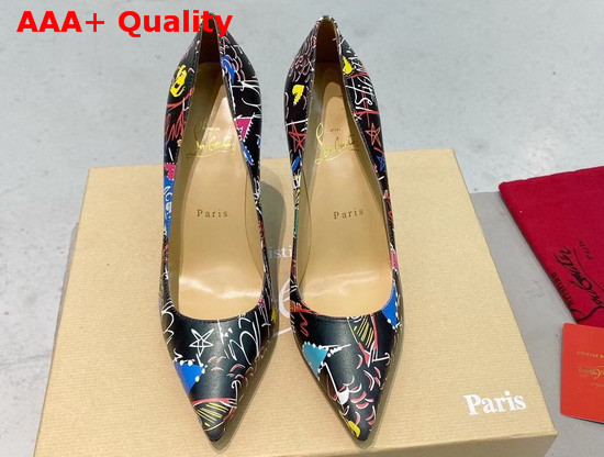 Christian Louboutin Pigalle Follies Pointy Toe Stilettos Black Printed Leather Replica