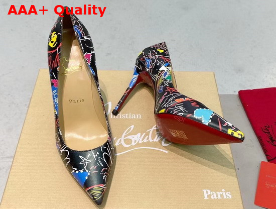 Christian Louboutin Pigalle Follies Pointy Toe Stilettos Black Printed Leather Replica