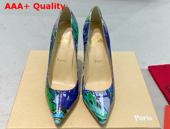 Christian Louboutin Pigalle Follies Pointy Toe Stilettos Green CL Exclusive Multi Colored Printed Patent Leather Replica