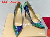 Christian Louboutin Pigalle Follies Pointy Toe Stilettos Green CL Exclusive Multi Colored Printed Patent Leather Replica