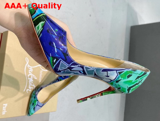 Christian Louboutin Pigalle Follies Pointy Toe Stilettos Green CL Exclusive Multi Colored Printed Patent Leather Replica