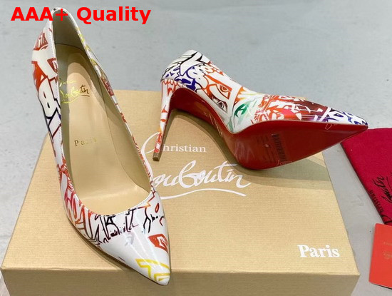 Christian Louboutin Pigalle Follies Pointy Toe Stilettos White CL Exclusive Multi Colored Printed Patent Leather Replica