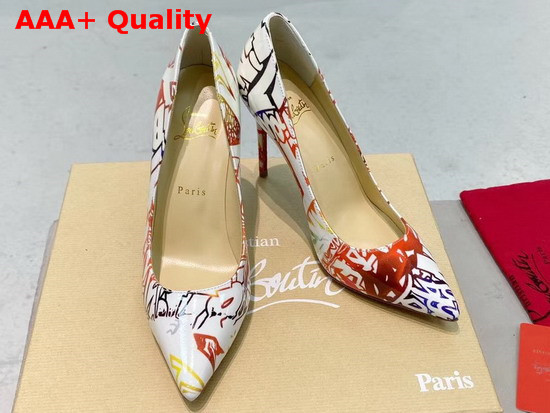 Christian Louboutin Pigalle Follies Pointy Toe Stilettos White CL Exclusive Multi Colored Printed Patent Leather Replica