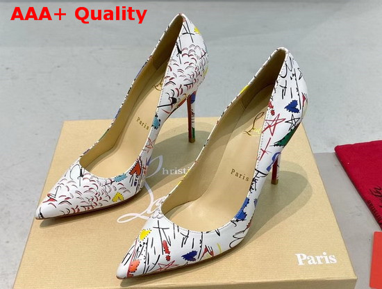 Christian Louboutin Pigalle Follies Pointy Toe Stilettos White Printed Leather Replica