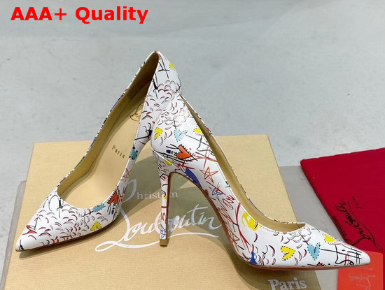 Christian Louboutin Pigalle Follies Pointy Toe Stilettos White Printed Leather Replica