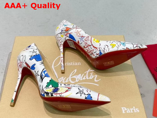 Christian Louboutin Pigalle Follies Pointy Toe Stilettos White Printed Leather Replica