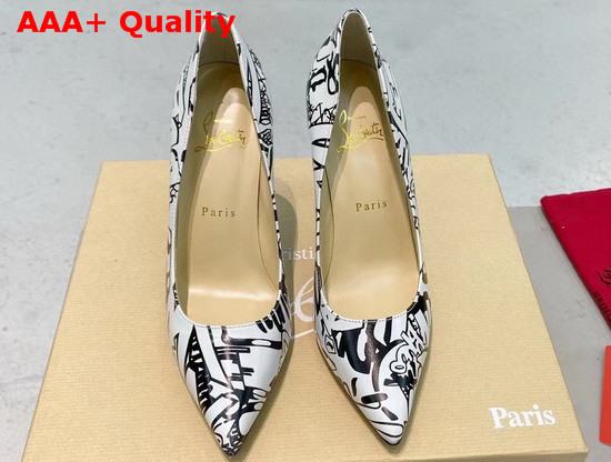 Christian Louboutin Pigalle Follies Pointy Toe Stilettos White and Black Printed Leather Replica