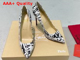 Christian Louboutin Pigalle Follies Pointy Toe Stilettos White and Black Printed Leather Replica