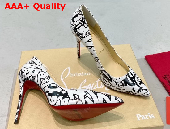 Christian Louboutin Pigalle Follies Pointy Toe Stilettos White and Black Printed Leather Replica