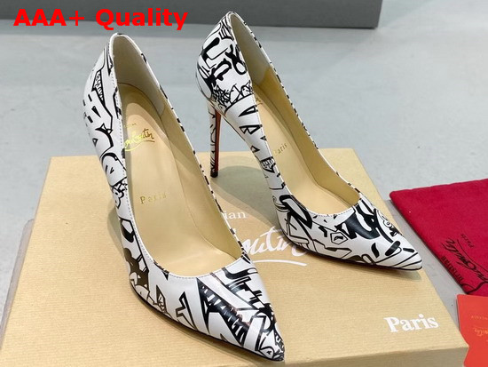 Christian Louboutin Pigalle Follies Pointy Toe Stilettos White and Black Printed Leather Replica