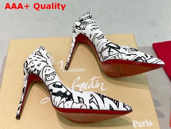 Christian Louboutin Pigalle Follies Pointy Toe Stilettos White and Black Printed Leather Replica