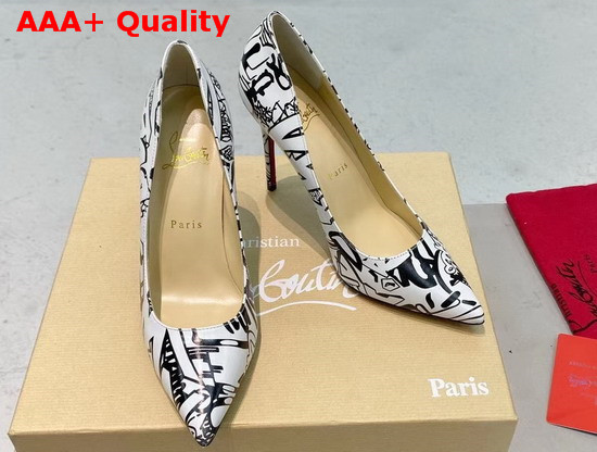 Christian Louboutin Pigalle Follies Pointy Toe Stilettos White and Black Printed Leather Replica