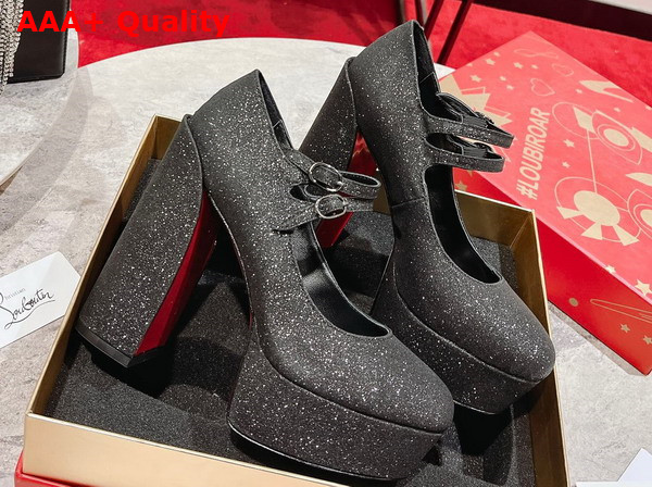 Christian Louboutin Platform Pump in Black Glittered Calf Leather Replica