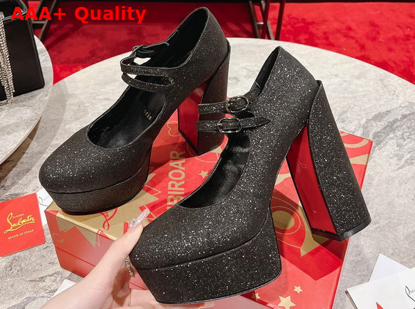 Christian Louboutin Platform Pump in Black Glittered Calf Leather Replica