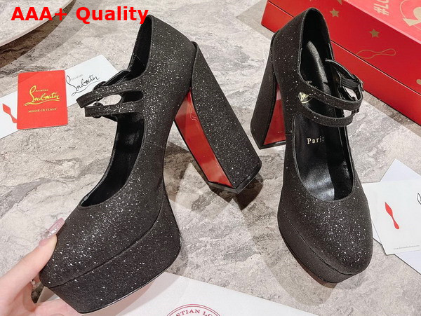 Christian Louboutin Platform Pump in Black Glittered Calf Leather Replica