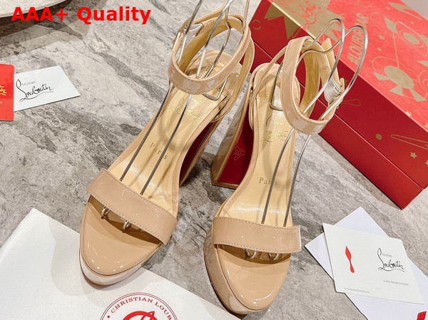 Christian Louboutin Platform Sandal in Beige Patent Calfskin Replica