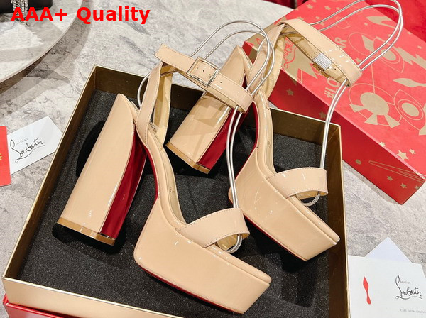 Christian Louboutin Platform Sandal in Beige Patent Calfskin Replica