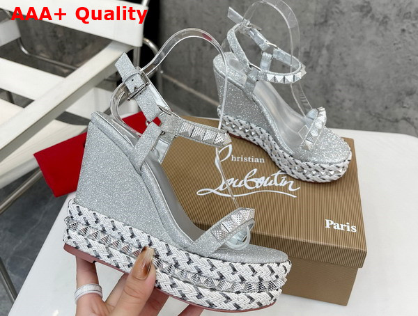 Christian Louboutin Pyraclou Platform Sandal in Silver Replica