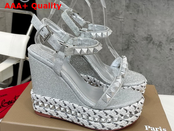 Christian Louboutin Pyraclou Platform Sandal in Silver Replica