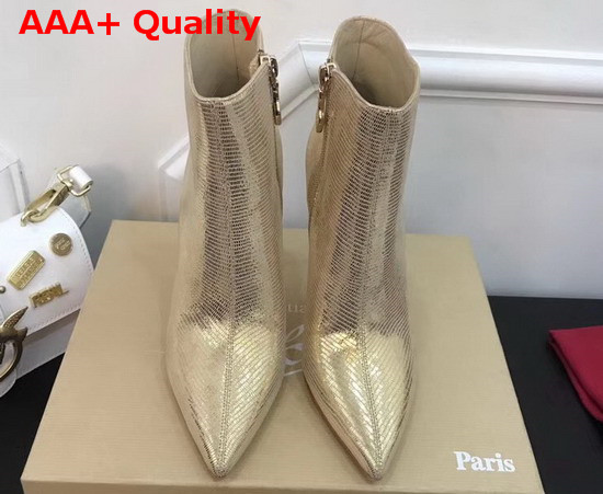 Christian Louboutin So Kate Booty in Light Gold Lizard Print Leather Replica