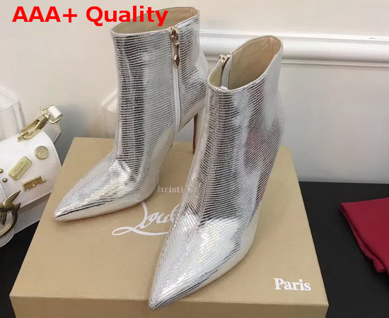 Christian Louboutin So Kate Booty in Silver Lizard Print Leather Replica