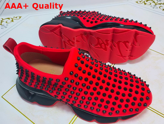 Christian Louboutin Spike Sock Woman Flat Red and Black Replica