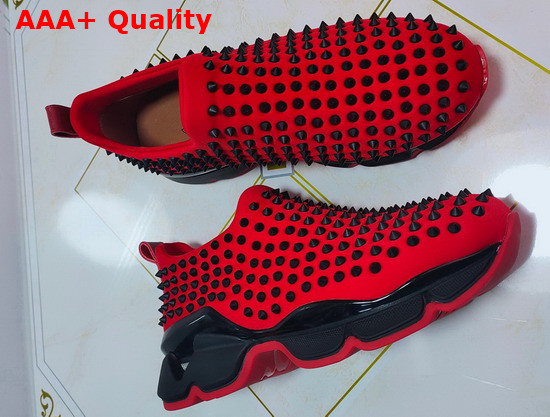 Christian Louboutin Spike Sock Woman Flat Red and Black Replica