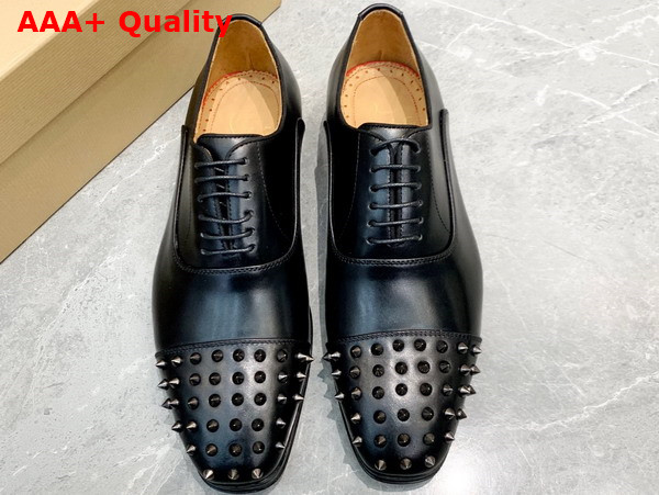 Christian Louboutin Spikes Derbies in Black Calf Leather for Men Replica