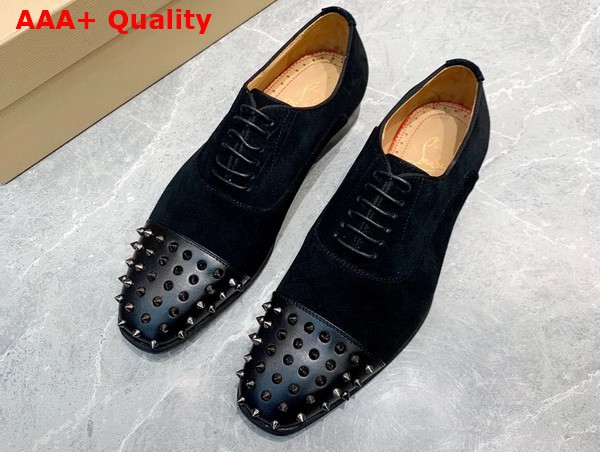 Christian Louboutin Spikes Derbies in Black Suede Leather for Men Replica