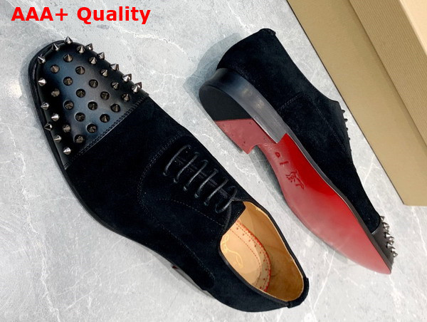 Christian Louboutin Spikes Derbies in Black Suede Leather for Men Replica