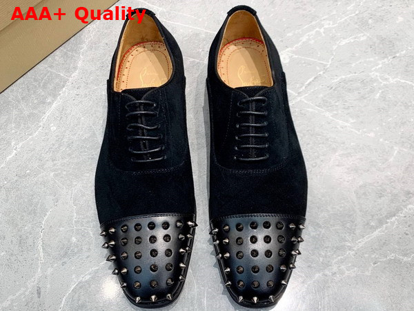 Christian Louboutin Spikes Derbies in Black Suede Leather for Men Replica