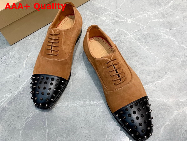 Christian Louboutin Spikes Derbies in Brown Leather for Men Replica