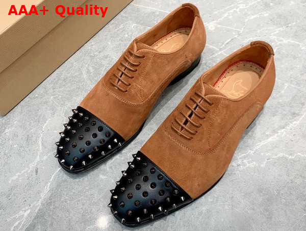 Christian Louboutin Spikes Derbies in Brown Leather for Men Replica