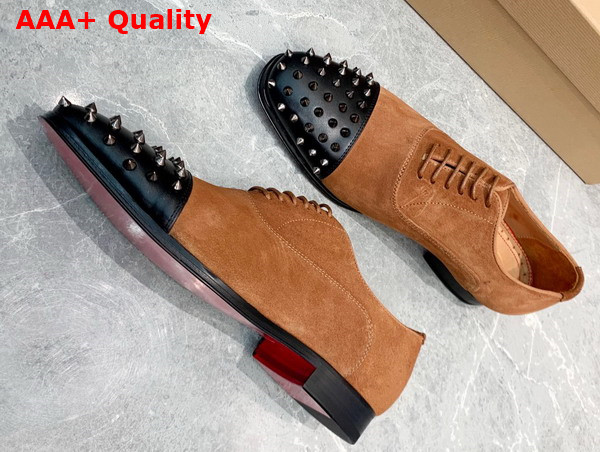 Christian Louboutin Spikes Derbies in Brown Leather for Men Replica